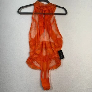 Fredrick’s of Hollywood Sheer Alexia Love Mesh Orange Lace Halter Teddy Size 1X - Picture 1 of 5