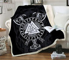 Viking Tattoo Cozy Flannel 3D Sherpa Beds Blanket Sofa Couch Quilt Cover Throw