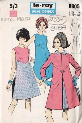 1960s Vintage Sewing Pattern B38″ DRESS & COAT (2337) By Le Roy 8805 BIBA - Image 1 of 3