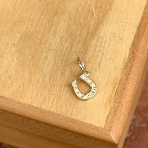 14KT Yellow Gold Diamond-Set Horseshoe Pendant Charm NEW Good Luck Charm Small 1 - Picture 1 of 6