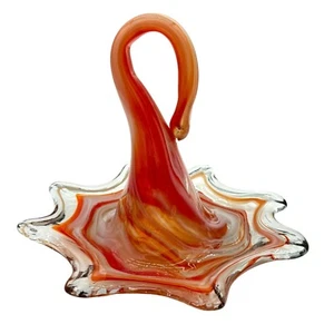 Stretched Swung Art Glass Splash Bowl Orange Red No Flaws 8.5" H X 11" W - Picture 1 of 6
