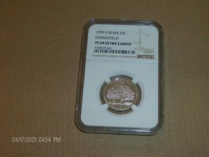 1999 S SILVER CONNECTICUT NGC PF69 ULTRA CAMEO STATE QUARTER  (4 Post Holder) - Picture 1 of 2