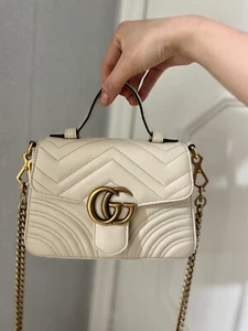Gucci Kalbsleder Matelasse Mini GG Marmont Top Henkeltasche, weiß (100 % authentisch) - Bild 1 von 13