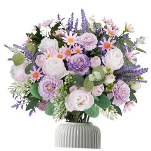 Artificial Flowers Silk Rose Bouquets with Daisy Lavender Faux Pink+purple - Picture 1 of 8