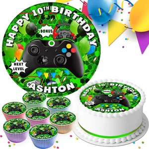 GAMING PARTY PERSONALISED EDIBLE CAKE TOPPER CAKE TOPPERS & CUPCAKE TOPPERS SV63 - Picture 1 of 8