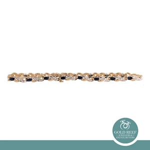 Sapphire Diamond X Link Infinity Station Bracelet 10K Two-Tone Gold 1.98 CTW 7" - Picture 1 of 8