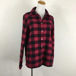 ORVIS Red Black Checks Logo Snap Button Flannel Shirt Jacket Womens sz Medium - Picture 1 of 8