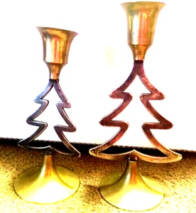 International Silver Inc~Plated Christmas Tree Candle Holder 2Pc Set BrassDecor - Picture 1 of 10