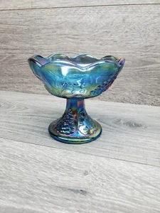 Vtg Iridescent Blue Carnival Glass Candle Holder - Picture 1 of 6