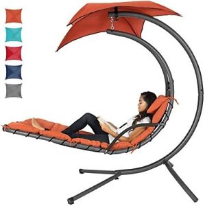Patio Hanging Chaise Swing Lounge Chair with Arc Stand - Orange SF PICKUP ONLY