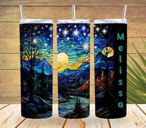 Stained Glass Starry Mountains Customizable 20oz Stainless Steel Skinny Tumbler - Picture 1 of 2