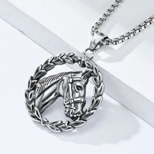 Pendant Horse Head Stainless Steel Rock Punk Jewelry Necklace Mens Animal Gfits - Picture 1 of 10