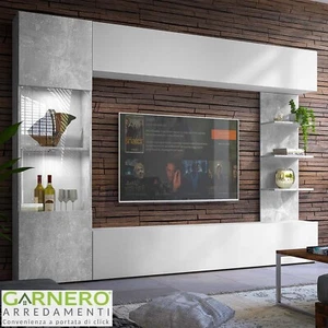 Parete attrezzata moderna soggiorno con ripiani 250x187 cm bianco pietra GRACIA - Foto 1 di 3