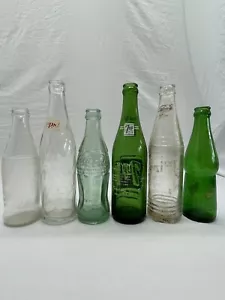 6 Vintage Soft drink soda bottles Coca-Cola Pepsi 7-Up tab Canada dry hires - Picture 1 of 13