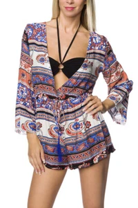 Damen Playsuit Jumpsuit Overall orange/blau/rot - Bild 1 von 4