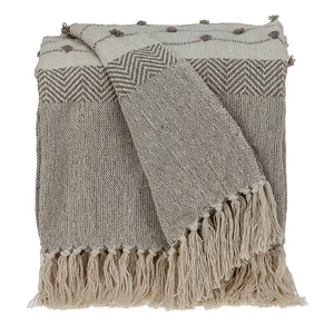 Tufted Beige Fringed Woven Handloom Throw - Picture 1 of 9