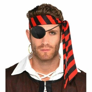 Pirate Black Red Headscarf Adult New Costume Halloween One Size - Foto 1 di 7
