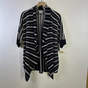 Exklusive Misook Damen Strickjacke blau-weiß gestreift, offen Gr. XL dick - Bild 1 von 9