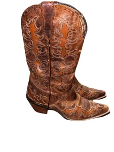 Womens 9 B Ariat Dandy Sassy Snip Toe Inlay Brown Leather Cowgirl Boot 10007964 - Imagen 1 de 11