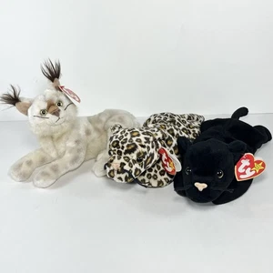 Vintage Ty Beanie Babies Wild Cats Lot Of 3- Velvet, Freckles And Tracks - Picture 1 of 10