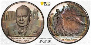 GROSSE MS67 1965 Großbritannien "Death of Churchill" Silbermedaille, PCGS - Regenbogenfarben - Bild 1 von 10