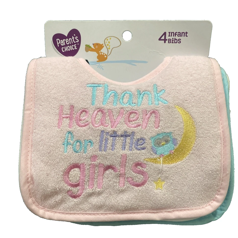 Parents Choice Bibs 4 Pack Baby Girl Terry Cloth 7x5 inch Pastel Bibs NWT - Image 1 of 4