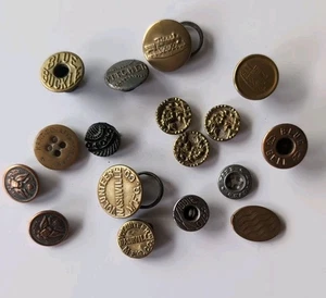 17 Antique Verbal Metal Overall Work Buttons Blue Buckle Kiddie Kover Blue Bell - Picture 1 of 13