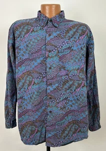 Vintage 90s Paisley Shirt Men Large Purple Geometric Heavy Alexander Julian FLAW - Picture 1 of 17