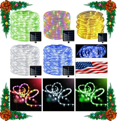  Rope Solar String Lights Christmas Outdoor Waterproof Fairy Tree Garden Decor  - Image 1 of 4
