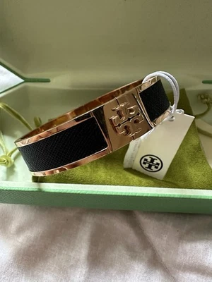 Tory Burch 145436 Tory - Pulsera de cuero con incrustaciones de cuero negro, cuero talla M Foto 1 de 4