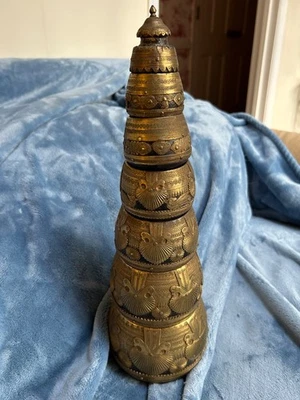 Antique Anglo Indian Brass wood  Ceremonial Bowls 6 pieces & lid  Sherpai Suri - Image 1 of 4