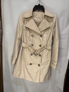 {Michael Kors} Trench/Rain Coat-Khaki w/Faux Leather Trim Knee Length Sz-S - Picture 1 of 8