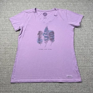 Camisa Life is Good para mujer mediana púrpura manga corta cuello en V calce clásico - Imagen 1 de 9