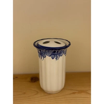 Organizador de cepillo de dientes de cerámica pintado a mano portugués vintage azul floral Foto 1 de 4
