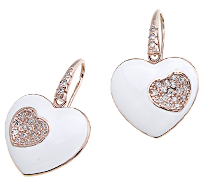 ORECCHINI CUORE SMALTO BIANCO E ZIRCONI ARGENTO 925 ANALLERGICO GIOIELLI ARVI - Immagine 1 di 1