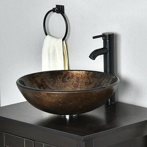 Fregadero de recipiente de baño vidrio templado cuenco grifo combo drenaje emergente conjunto - Imagen 1 de 7