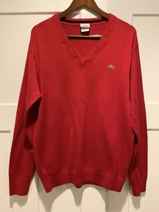 EUC Lacoste Pullover V-Ausschnitt rot einfarbig 100 % Baumwolle US EU 5, Herren groß - Bild 1 von 7