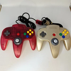 Lot of 2 Authentic Nintendo 64 Controller Clear Red and Gold Tested from Japan - Picture 1 of 7