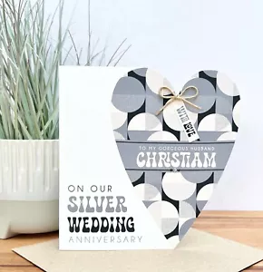 Personalisierte handgefertigte Karte Silber 25. Hochzeitstag, Ehemann Frau - Bild 1 von 2