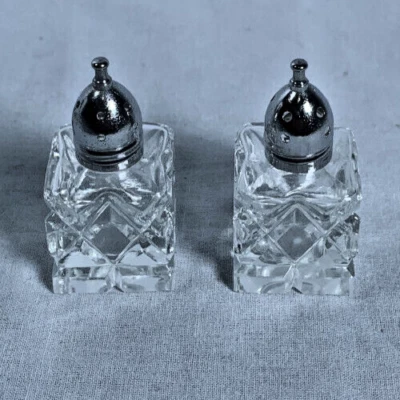 Pair Vintage Miniature Crystal Salt & Pepper Shakers Cut Glass - Image 1 of 4