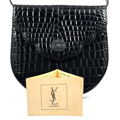 Yves Saint Laurent наплечная сумка винтажный черный лакированная кожа подлинный 0423 - Изображение 1 из 4