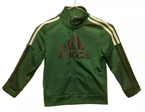 Adidas Boys Jacket 5 Grn Striped 100% Polyester Full Zip Athletic Fit Trackwear - Picture 1 of 12