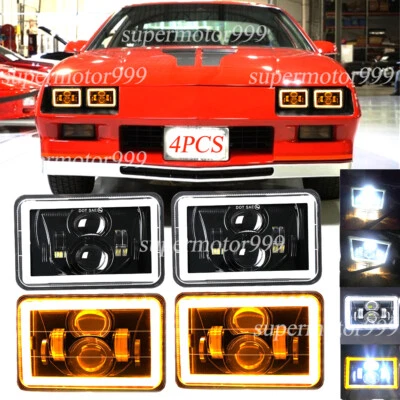 4件装4x6英寸LED车头灯高低转向信号H4 Fit雪佛兰科迈罗Z28 1982-1992 — 第 1/4 张图片