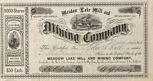 Meadow Lake Mill & Mining Stock - Meadow Lake, Nevada County, Cal 1866 - selten - Bild 1 von 1