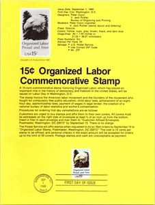 USPS FDC First Day Cover Souvenir Sheet Organized Labor Stamp Scott #1831 - Picture 1 of 3
