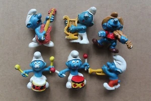 6 figurines PEYO Schtroumph Smurf Schlumpf music  musique orchestre Germany - Afbeelding 1 van 2