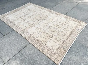 Handgeknüpfter Vintage Türkischer Oushak Teppich - Verblasst Gedeckt Boho Wolle Wohnzimmerteppich - Bild 1 von 15