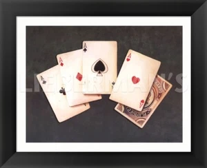 FRAMED ART Four of a Kind - Lisa Danielle Print Poker Cards Gambling Frame 13x16 - Picture 1 of 1
