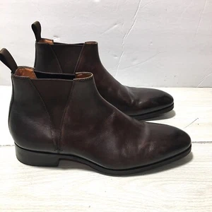 Men's Santoni Chelsea Ankle Boots Brown Leather Made In Italy 9 - Picture 1 of 7