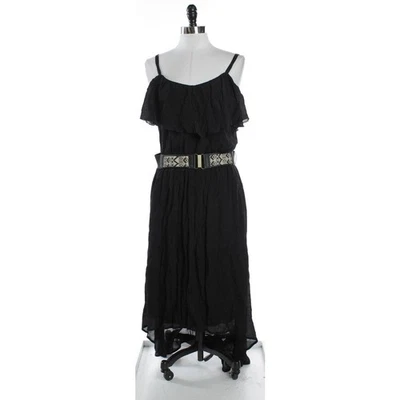 AGB Mujer L Dobladillo Alto-Bajo Cintura Ajustada Vestido Largo Negro Correa de Espagueti Foto 1 de 4